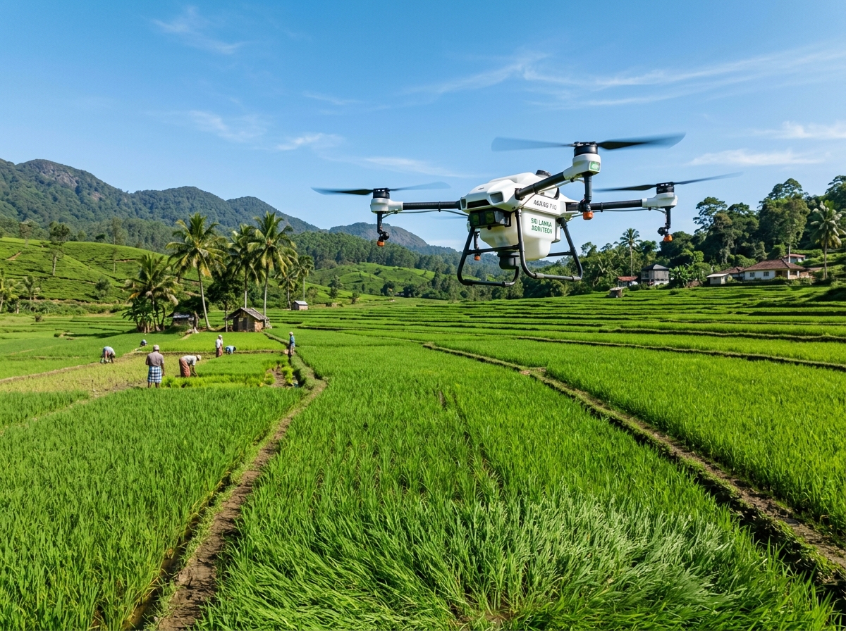Agricultural drone scanning crop rows for signs of disease and pest infestation using AI image analysis